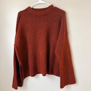 elodie Marled Knit Pullover Sweater Rust Orange Long Sleeve Women's M Wool Blend
